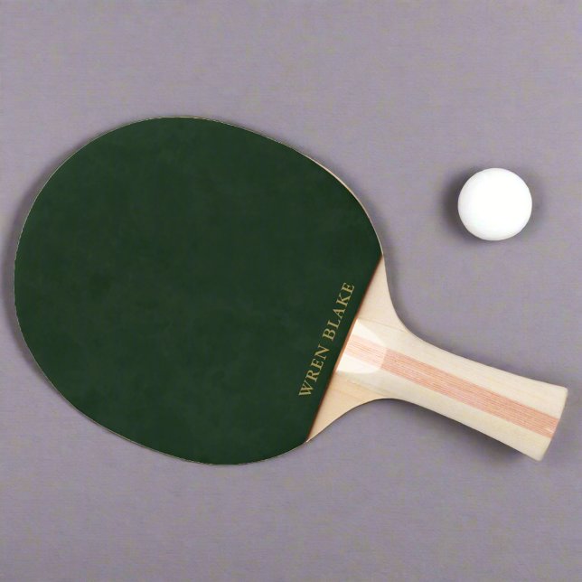 Raquete De Ping Pong Leather Verde Escura Moderna e Nome de Script Dour (Criador carregado)