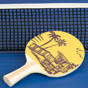 Raquete De Ping Pong Legal Vintage Yellow Tropical Beach Sketch