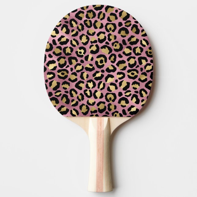 Raquete De Ping Pong Leopard Series Design 15 rosa e Dourada (Frente)