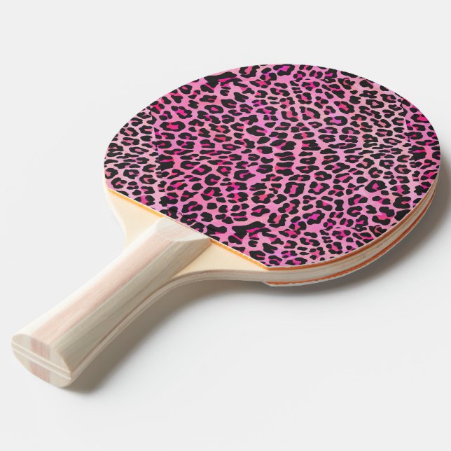 Raquete De Ping Pong Leopardo, Impressão preto e rosa quente (Frente inclinada)