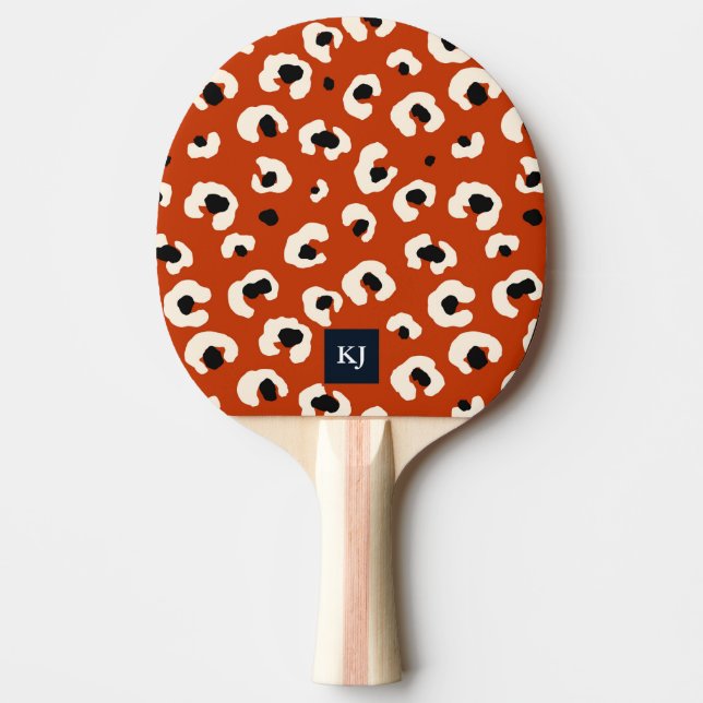 Raquete De Ping Pong Leopardo Negrito Personalizado Monograma (Frente)