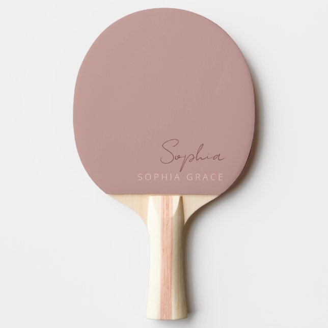Raquete De Ping Pong Letra manuscrita moderna personalizada em Rosa Poe (Frente)