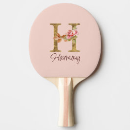 Raquete De Ping Pong Letra Personalizada H Folha de Ouro Rosa Cor-de-Ro