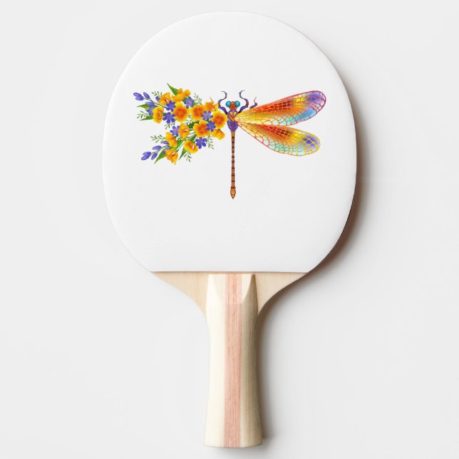 Raquete De Ping Pong Libélula Flor Amarela (Frente)