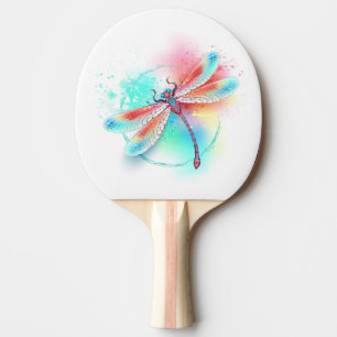 Raquete De Ping Pong libélula vermelha sobre fundo de aquarela