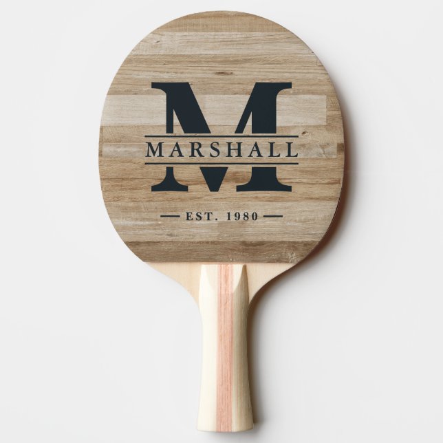 Raquete De Ping Pong Light Ash Wood Monogram & Name Overlay (Verso)