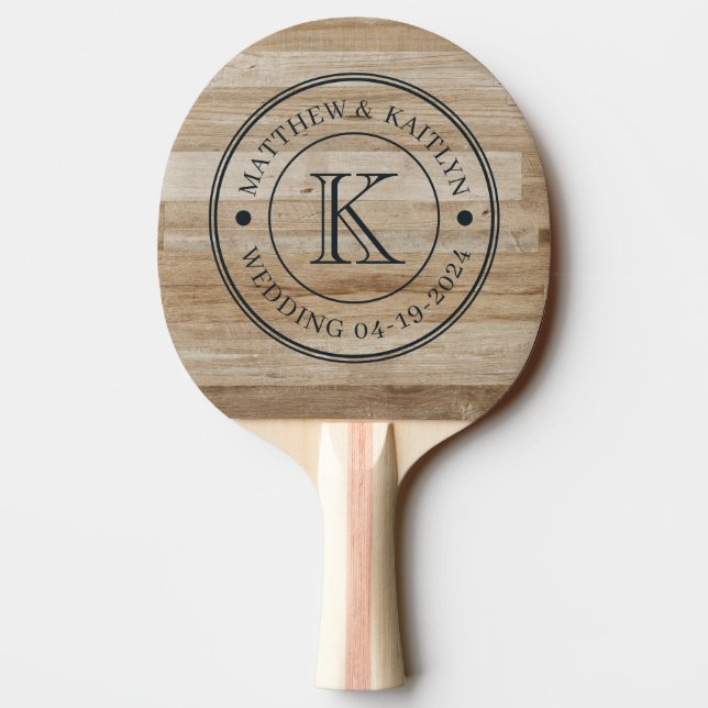 Raquete De Ping Pong Light Ash Wood Wedding Monogram (Verso)