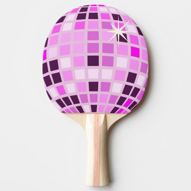 Raquete De Ping Pong Lilás Rosa Púrpura Retro Moderna Bola de Disco Ros (Frente)