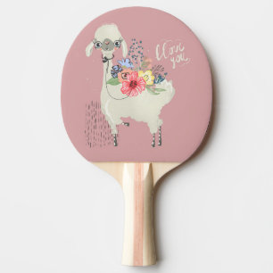 Raquete De Ping Pong Linda Branca Moderna Floral Llama Eu Te Amo