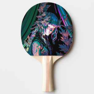 Raquete De Ping Pong Linda Colorida Mulher e Plantas