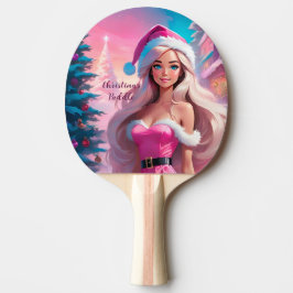 Raquete De Ping Pong Linda garota de Natal rosa 01
