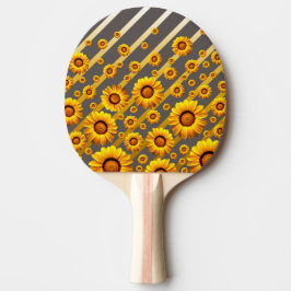 Raquete De Ping Pong Lindas flores amarelas nas cinzas, listras de ouro