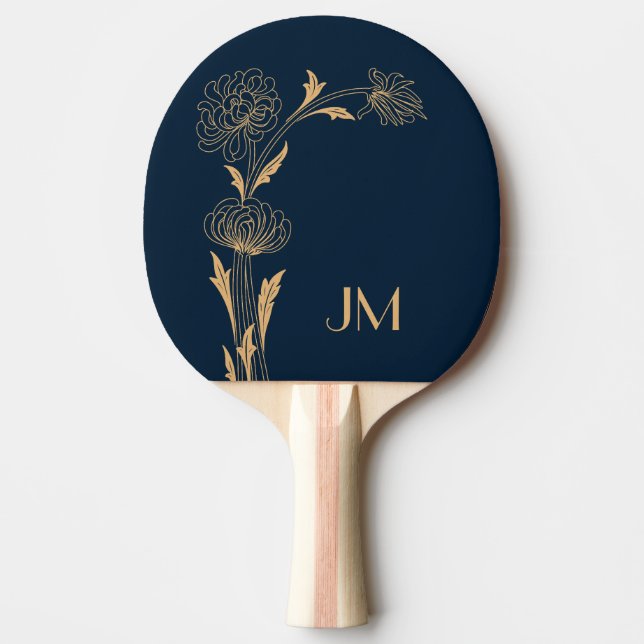 Raquete De Ping Pong Lindas flores de Deco de ouro (Frente)
