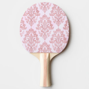 Raquete De Ping Pong Lindo em Rosa Padrão de Damasco Vitoriano em Aquar