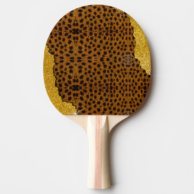 Raquete De Ping Pong Lindo Estampado de Animal em Couro de Guepardo com (Frente)