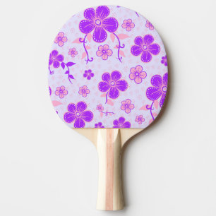 Raquete De Ping Pong Lindo Impresso Floral Roxo e Rosa em Lavanda