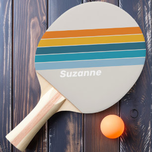 Raquete De Ping Pong Listra de Arco-íris Retro com Nome