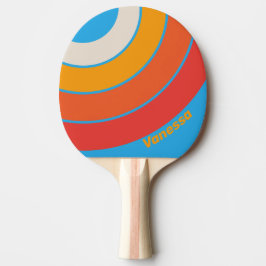 Raquete De Ping Pong Listra de Círculo Azul Surf Desbotado com Nome