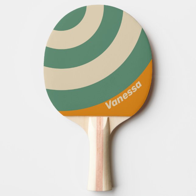 Raquete De Ping Pong Listra de Círculo Laranja Retrô com Nome (Frente)