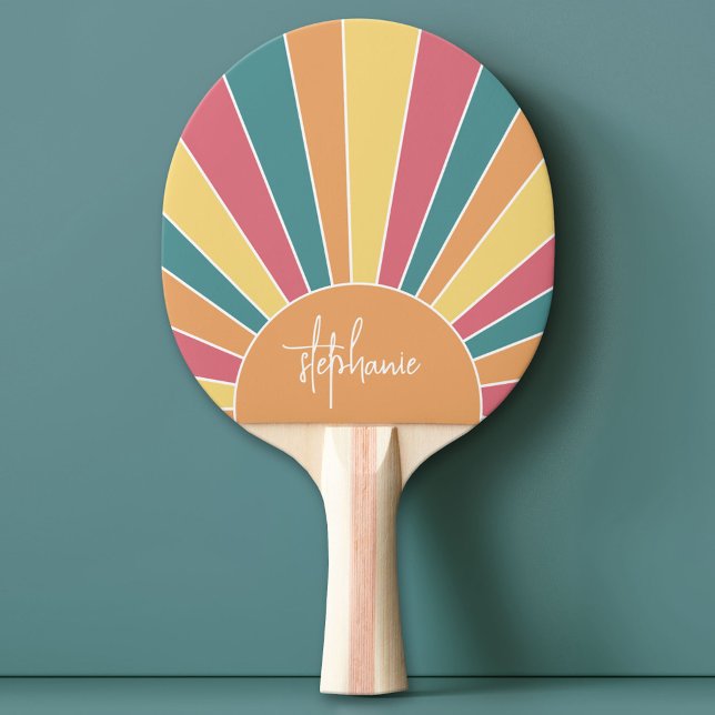 Raquete De Ping Pong Listra retrô do nascer do sol - nome em roteiro de (Custom Ping Pong Paddle)