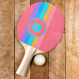 Raquete De Ping Pong Listrado com inicial do sol nascente neon dos anos