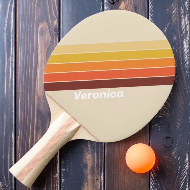 Raquete De Ping Pong Listrado Retrô com Nome (Criador carregado)