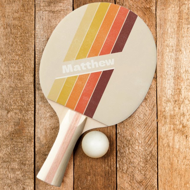 Raquete De Ping Pong Listrado Retrô Distorcido com Nome (Criador carregado)