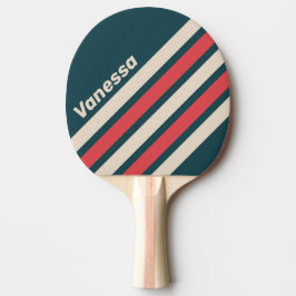 Raquete De Ping Pong Listras Anguladas com Nome Vibe Azul Turquesa Retr
