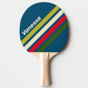 Raquete De Ping Pong Listras Anguladas Retro Rugby com Nome