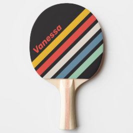 Raquete De Ping Pong Listras Anguladas Vintage Meia-Noite com Nome