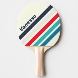 Raquete De Ping Pong Listras Anguladas Vintage Oceano com Nome