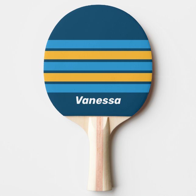 Raquete De Ping Pong Listras Azuis Marinho com Nome (Frente)