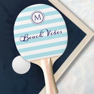 Raquete De Ping Pong Listras Azul Branco Vibes de Praia Costeira Monogr