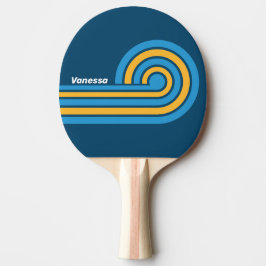 Raquete De Ping Pong Listras Azul Marinho Retro com Nome