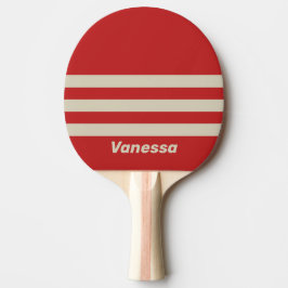 Raquete De Ping Pong Listras Cruzadas Carmesim Retrô Três com Nome