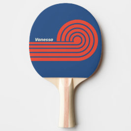 Raquete De Ping Pong Listras Curl Vermelho e Azul Retro com Nome