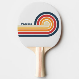 Raquete De Ping Pong Listras de Arco-Íris Desbotadas Vintage com Nome