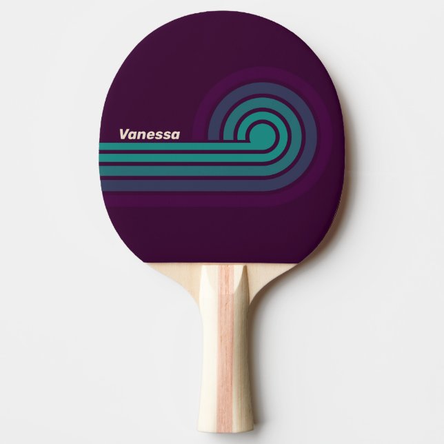 Raquete De Ping Pong Listras de Arco-Íris Roxo Retrô com Nome (Frente)