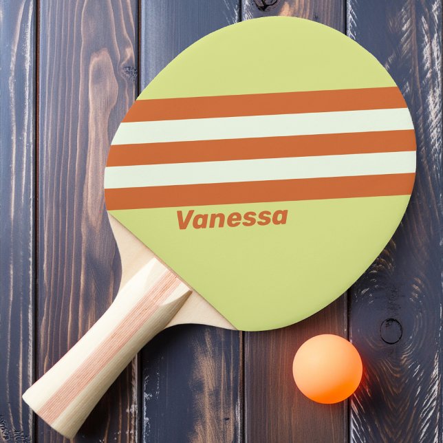 Raquete De Ping Pong Listras de Cacto do Deserto Retro com Nome (Criador carregado)