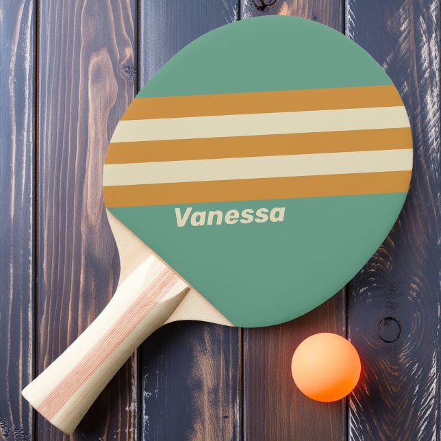 Raquete De Ping Pong Listras de Musgo Retrô com Nome (Criador carregado)