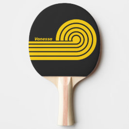 Raquete De Ping Pong Listras de Ondas Amarela com Nome no Estilo Retro