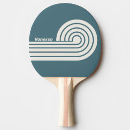 Raquete De Ping Pong Listras de Ondas Cinza Ardósia Retro com Nome