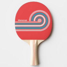 Raquete De Ping Pong Listras de Ondas de Batom Vintage com Nome