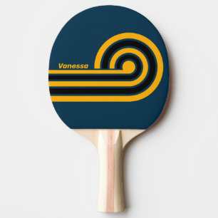 Raquete De Ping Pong Listras de Ondas Retro Iluminadas pela Lua com Nom