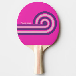 Raquete De Ping Pong Listras de Ondulação do Céu Rosa Retrô com Nome