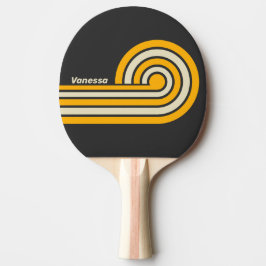 Raquete De Ping Pong Listras de Ondulação do Sol Preto Retro com Nome