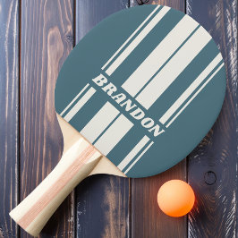 Raquete De Ping Pong Listras de placa dupla cinza retro com nome