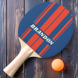 Raquete De Ping Pong Listras de Placa Dupla Vermelho & Azul Retro com N