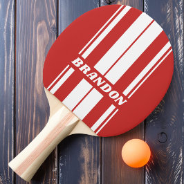 Raquete De Ping Pong Listras de placa dupla vermelho retrô com nome