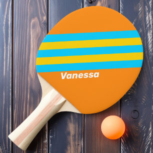 Raquete De Ping Pong Listras de Praia de Verão Retrô com Nome